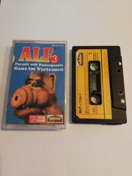 Alf Folge 3 Parasit mit Puderquaste/Ganz im Vertrauen Schwarz mit Gelben Aufkleber 835 074-4 Karussell(Innencover beschrieben)